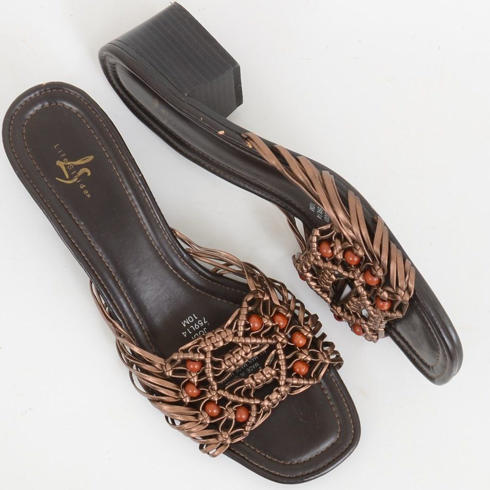 Life Stride Jodi Size 10 Heeledโ Sandals Braided Beaded Resortwear Vacay Office